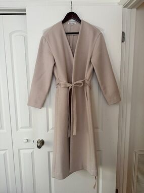 Reformation Long Belted Trench Coat in Light Beige